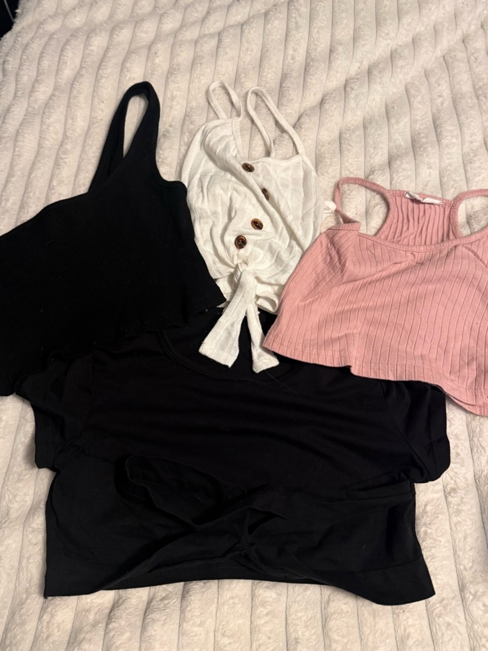 SHEIN Black, White & Pink Ribbed Cropped Tank Set